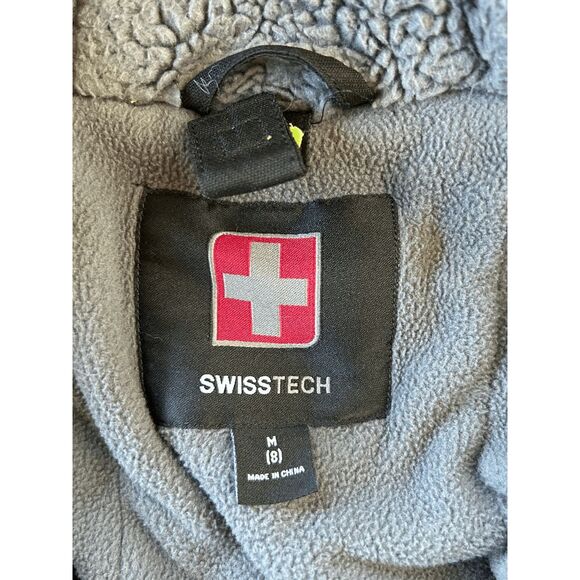 Boys Size 8 SwissTech Winter Coat, Black/Yellow, Hood, Pockets - Picture 4 of 5